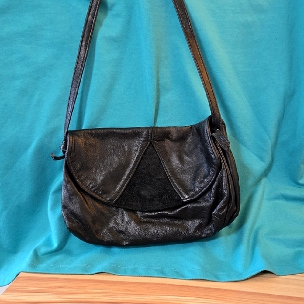 Hand Made By Amish Genuine Leather Purse Shoulder Bag Black Crossbody